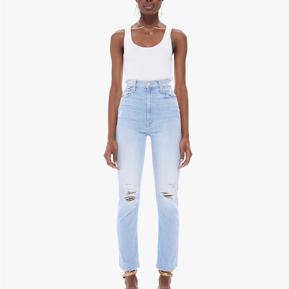 Mother Denim High Waisted Rider Ankle Fray